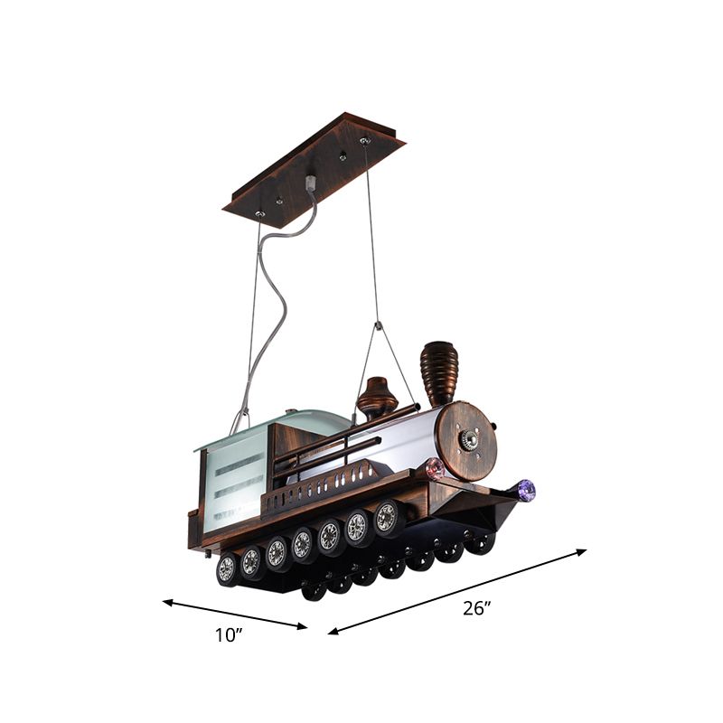 Steam Locomotive Kids Bedroom Chandelier Metal Cartoon LED Hanging Ceiling Light in Coffee
