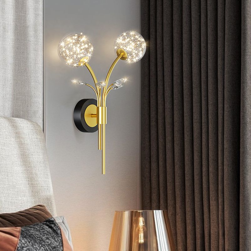 Modern Style Spherical Shape Wall Sconce Glass 2 Light Sconces for Bedroom