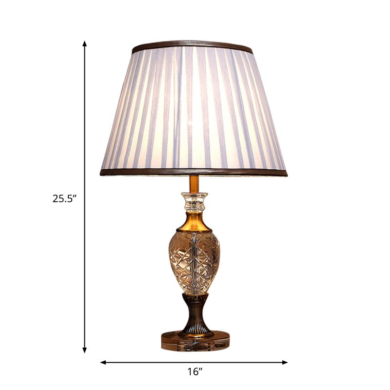 Lámpara de noche tradicional con pantalla plisada, 1 luz de mesa de tela ligera en blanco para dormitorio