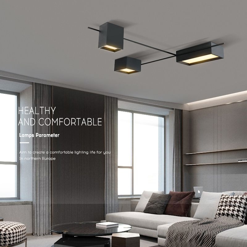 Moderne Minimalistische LED Plafondlamp Smeedijzer Geometrische Flush Mount met Acryl Shade