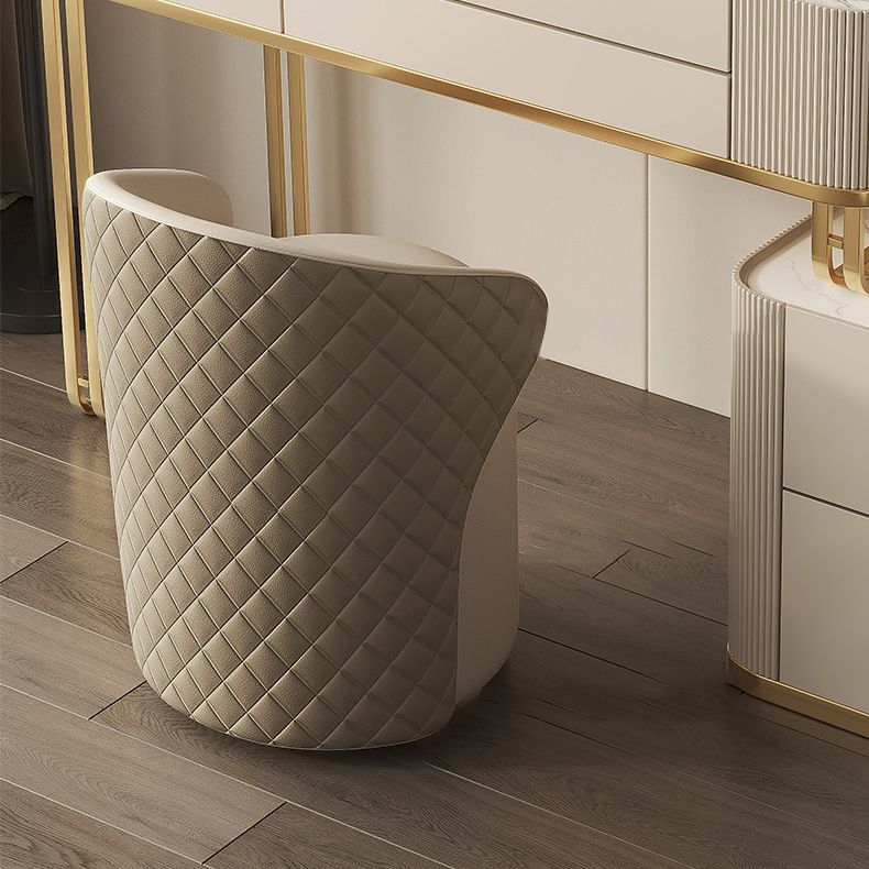 Minimalism Glass Vanity Table with Mirror & Stool 5 Drawers Beige Dressing Table