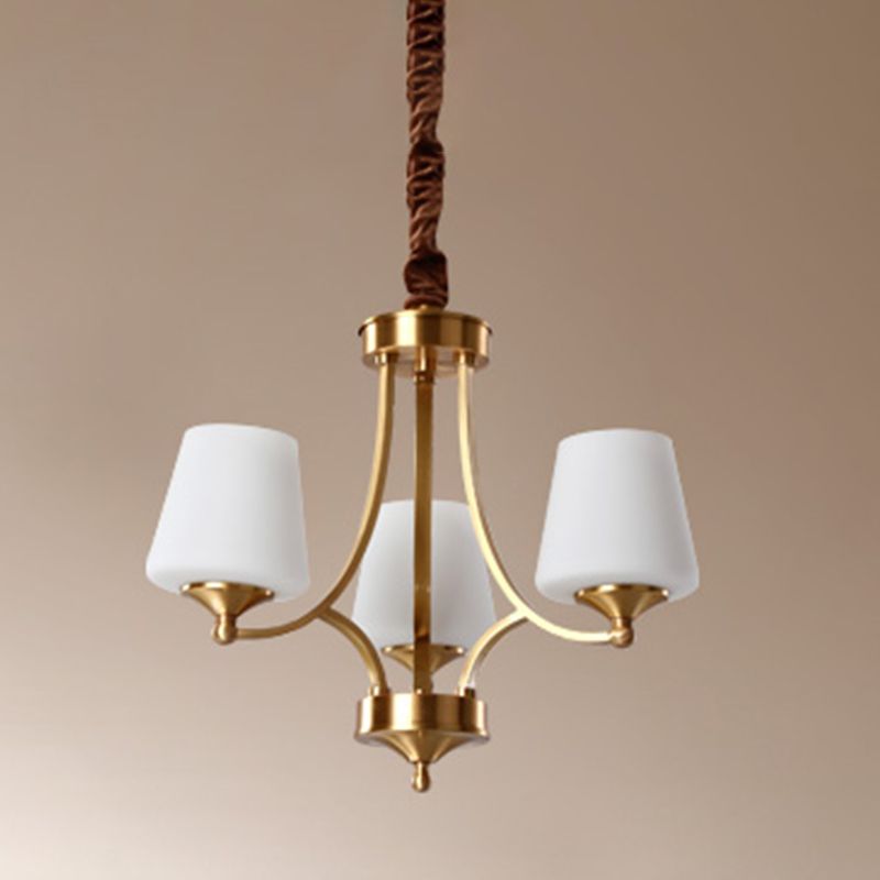 Copper Chandelier Light Fixtures American Style Multi-Head Bell Suspension Lamps for Living Room