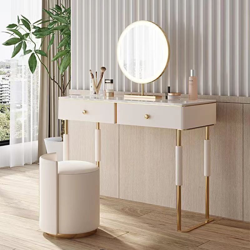 Glam Make-up Vanity with 2 Storage Drawers White Wood Vanity Set, 15.74" Wide