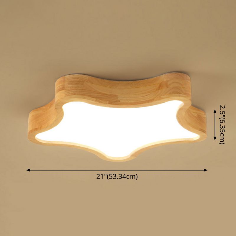 LED Bedroom Ceiling Flush Mount Light Contemporary Wood Close to Ceiling Lamp with Star Wooden Shade