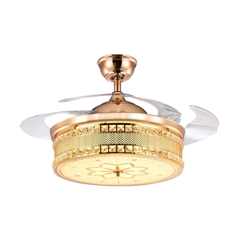 Faceted Crystal Drum Semi Flush Simplicity 19" Wide LED Hanging Fan Light in Gold with 3 Blades