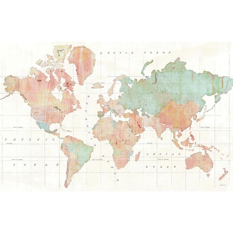 Fresh Green World Map Mural Wallpaper for Restaurant Decoration, Non-Woven Material