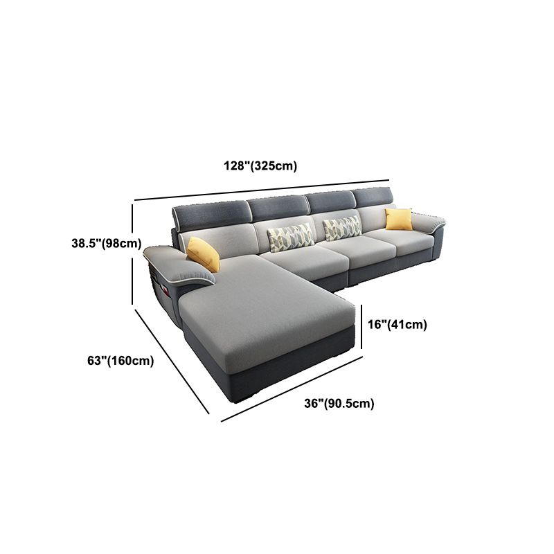 Contemporary Linen Sectional Pillow Top Arm Sectional with Storage