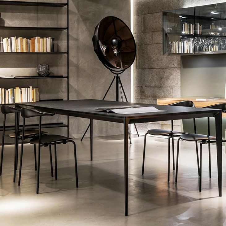Sintered Stone Top Dining Table Rectangle Table in Grey with Metal Base and 4 Legs