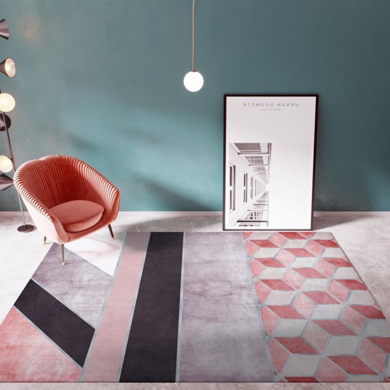 Blue Modern Carpet Geometric Pattern Polyester Area Carpet Stain Resistant Rug for Drawing Room