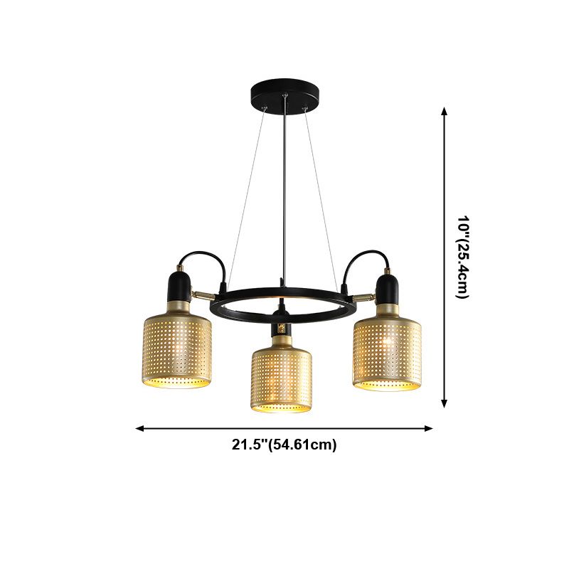 Metal Mesh Screen Chandelier Postmodern Adjustable Gold Hanging Light for Bedroom
