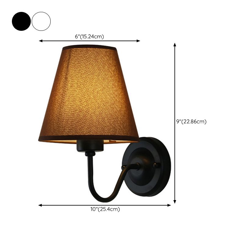 Modern Metal Wall Sconce Cone Shape Wall Light with Fabric Shade for Living Room