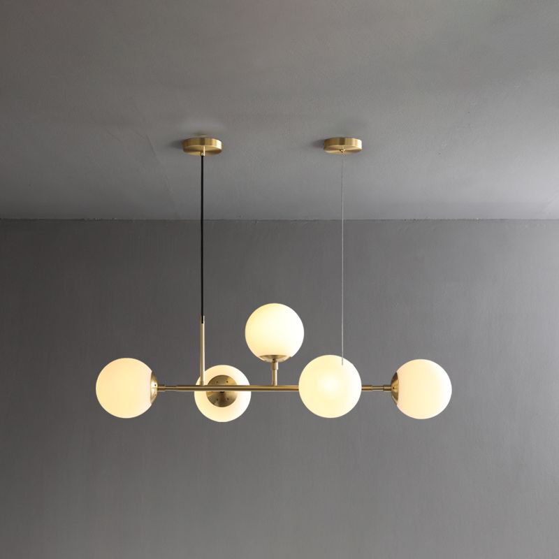 Modern Copper Island Lights Multi-Head Restaurant Hanging Pendant Lamps with Glass Shade