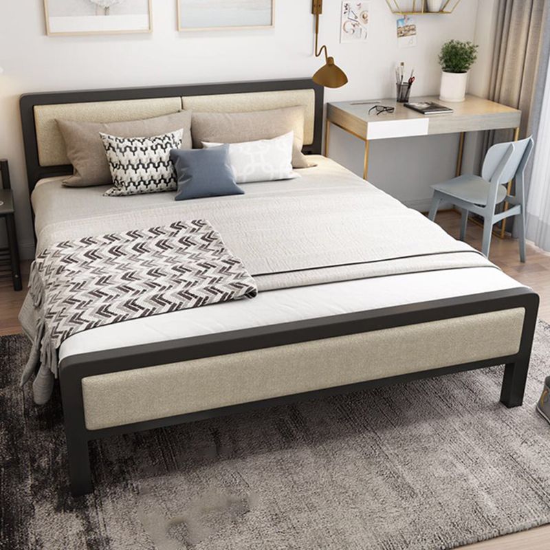 Contemporary Panel Bed with Upholstered Standard Bed in Iron Frame