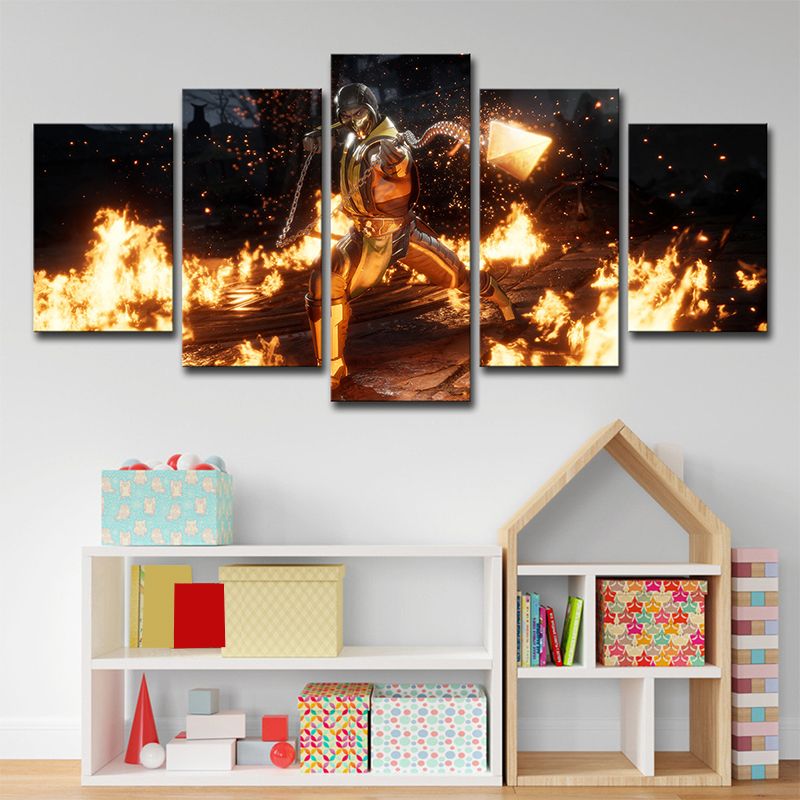 Cool Warrior Canvas Wall Art Boys Bedroom Fantasy Wall Decor in Yellow and Black