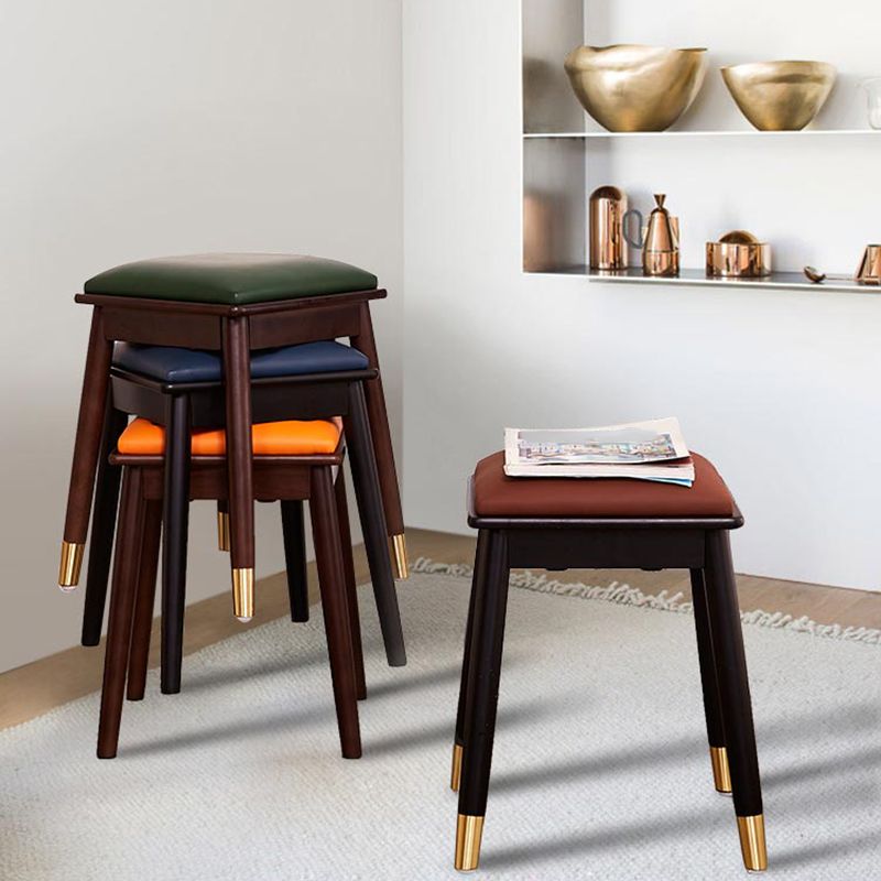 Glam Pouf Ottoman Faux Leather Upholstered Solid Wood Frame Square Ottoman