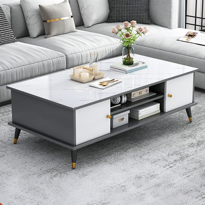 15.7" H Rectangle Wooden Coffee Table Metal 4 Legs Cocktail Table with Storage