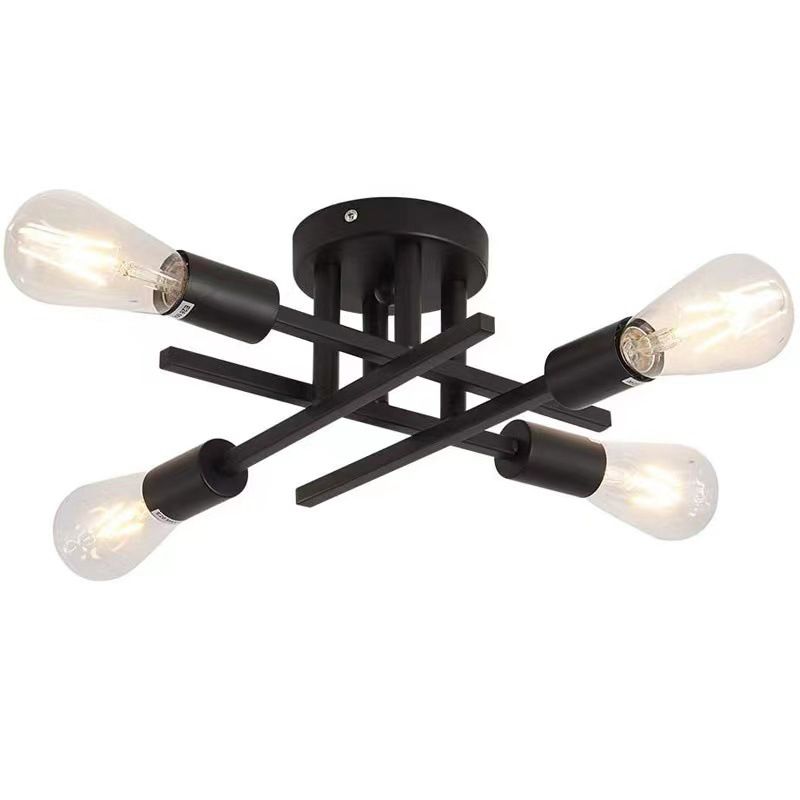 Black Radial Ceiling Light Bare Bulb Semi Flush Mount for Interior Spaces