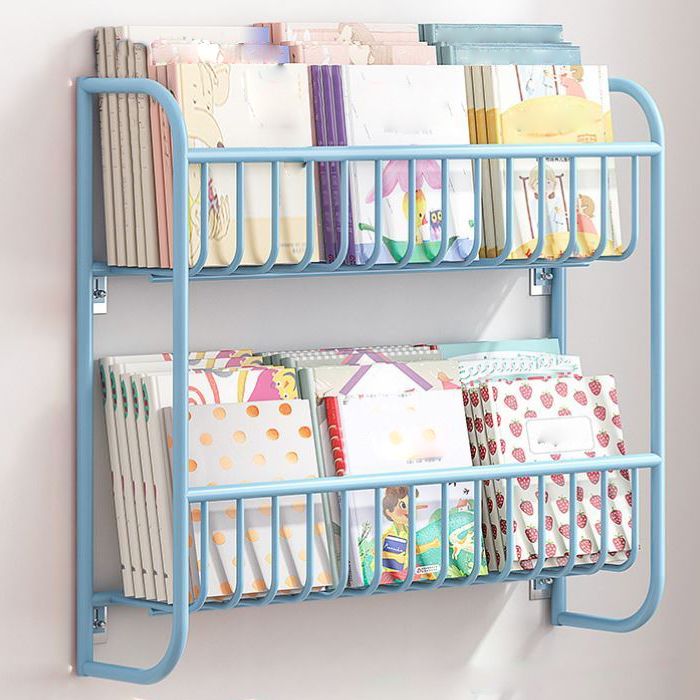 Contemporary Wall Mounted Bookshelf Metal Closed Back Bookcase for Home