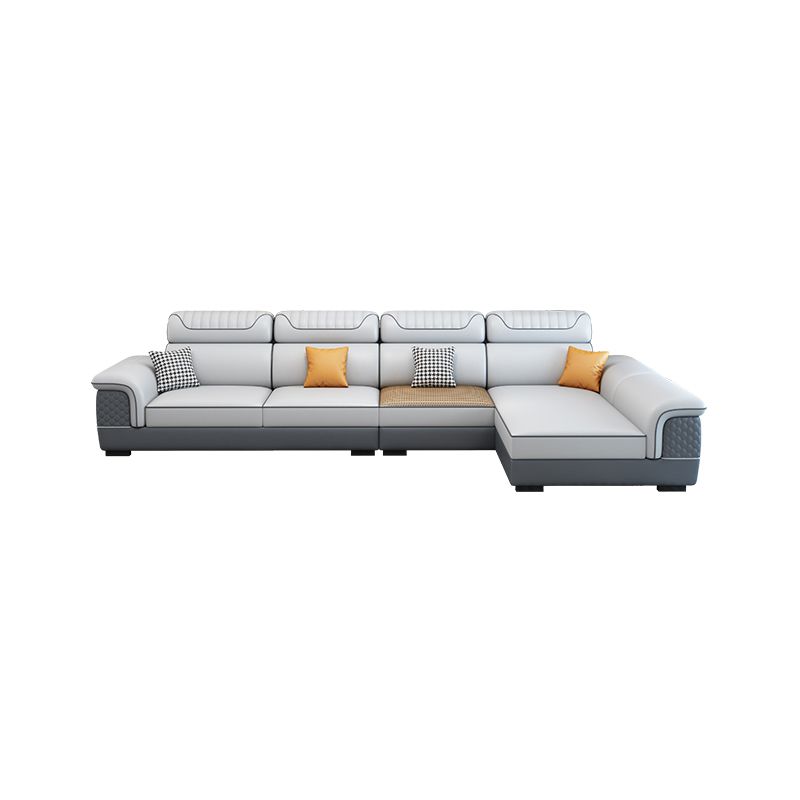 Pillow Top Arm Sewn Pillow Back Nordic Faux Leather Sofa with Chaise - 70.87" D