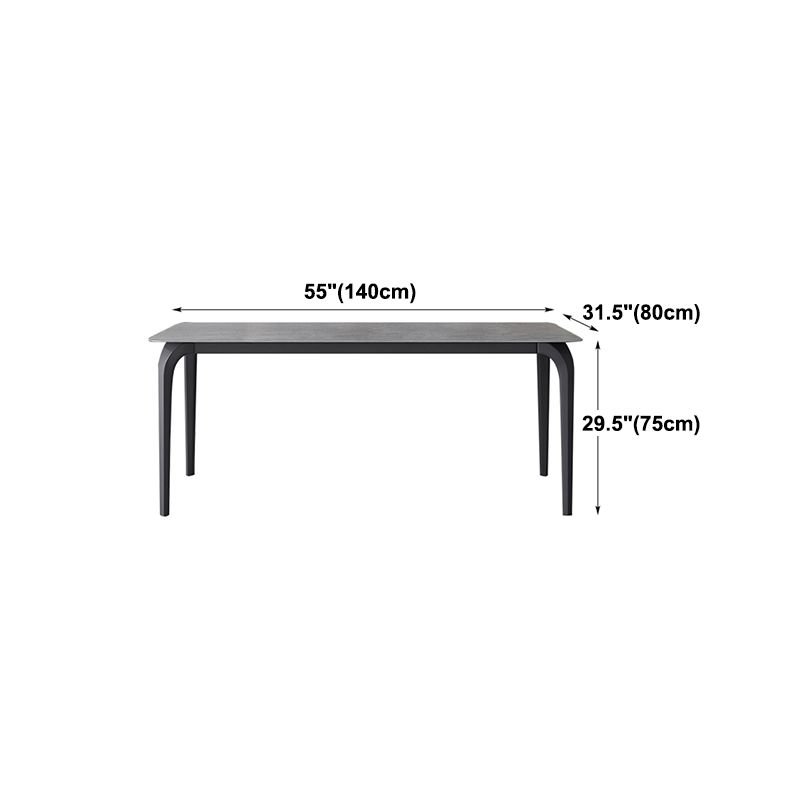 Rectangle Industrial Dining Table Black Sintered Stone Fixed Table