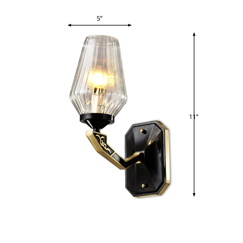1 Kopfwandhalterung Lampe Traditionelle Diamant klar geripptes Glas hoch