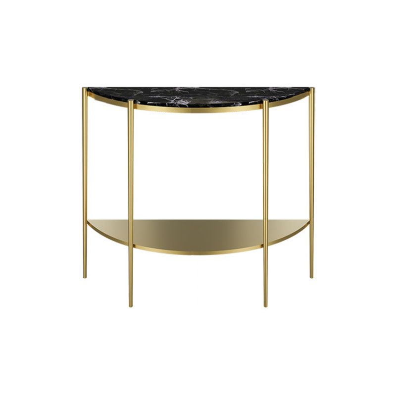 Glam Marble Console Sofa Table Half Moon End Table with Shelves for Hall