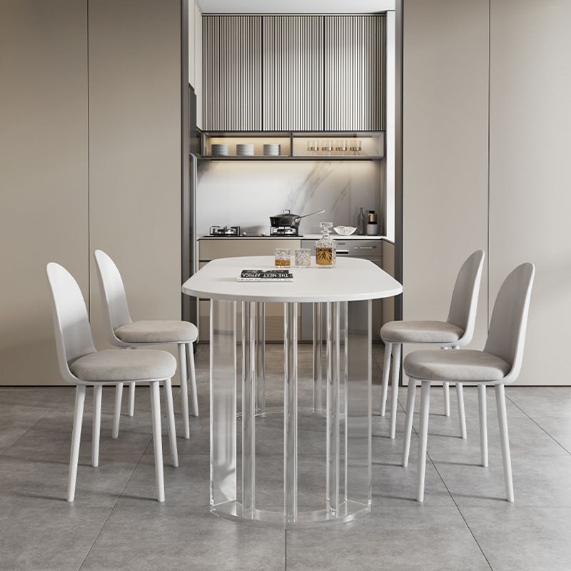 White Top Oval Dining Table Stone Dining Table with Acrylic Base