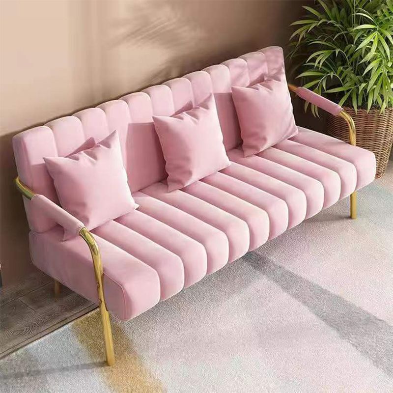 Velvet Sofa with 3 Pillows Square Arm for Living Room 3-seater
