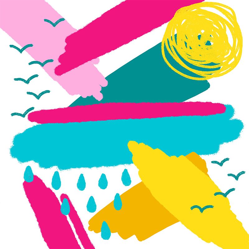 Yellow Childrens Art Mural Decal Large Weather Doodle Wall Covering for Kids Room