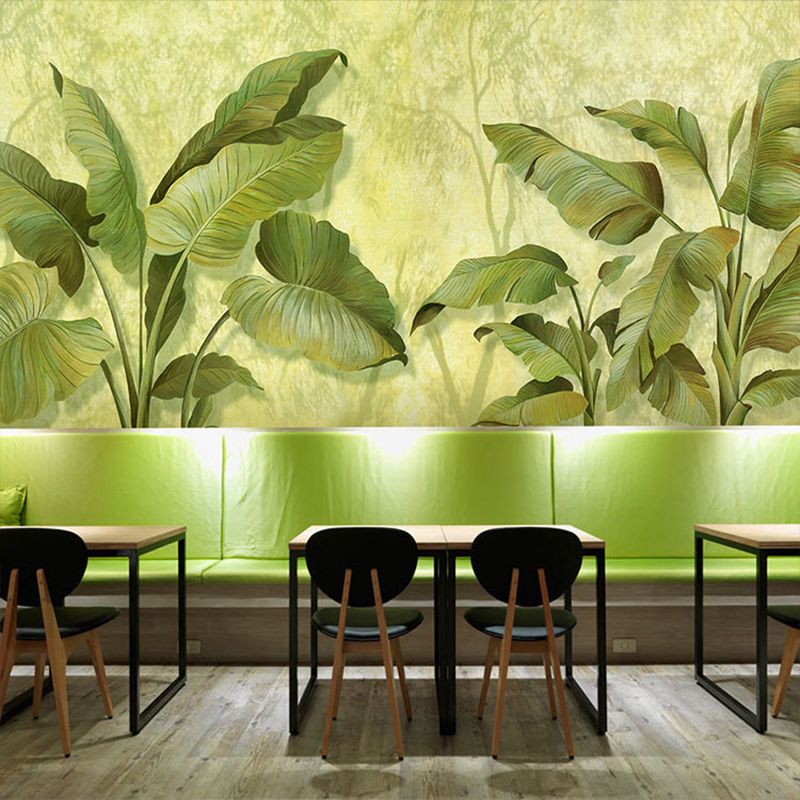 Enormous Banana Leaves Wall Art in Green Non-Woven Material Wall Mural for Home Decor, Personalized Size Available
