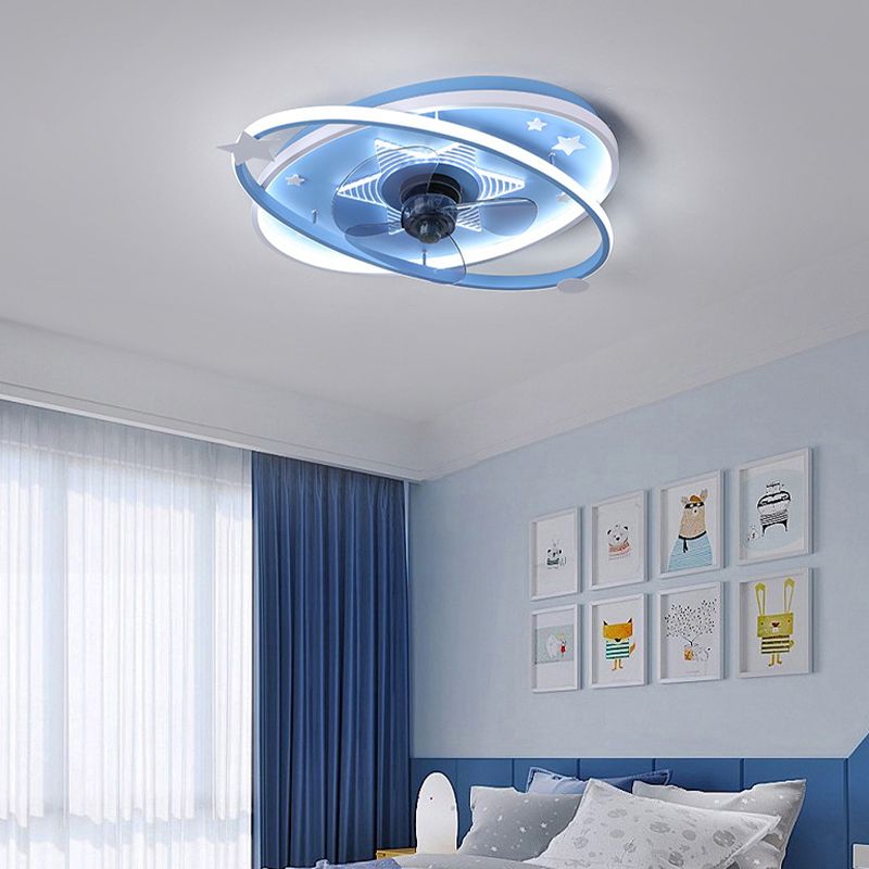 3-Blade Children LED Ceiling Fan Blue/pink Fan with Light for Foyer