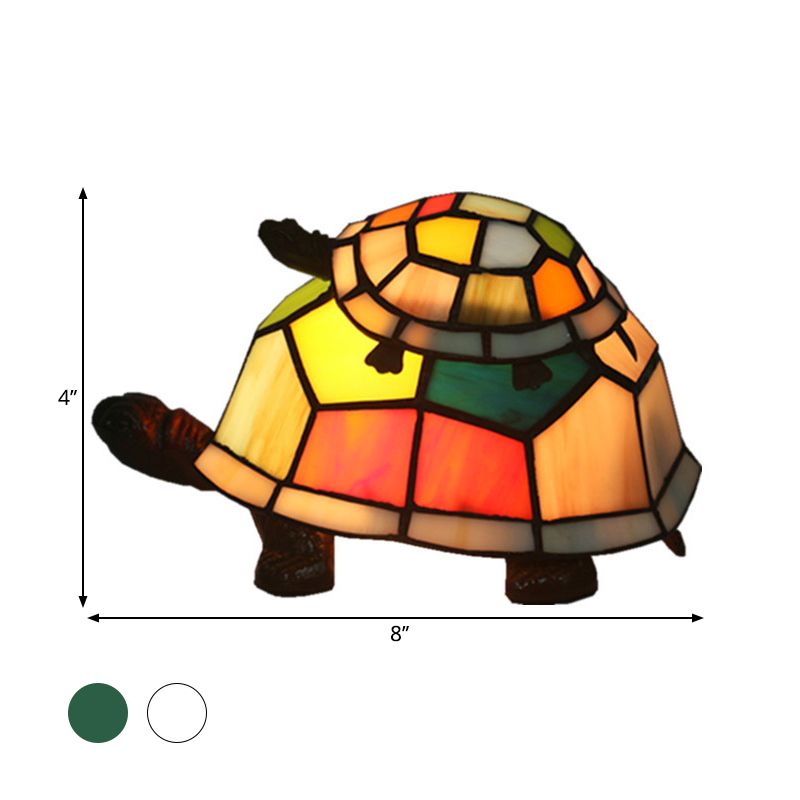 Cut Glass Turtle Mom and Baby Table Light Tiffany 1 Head Nightstand Lamp for Bedroom