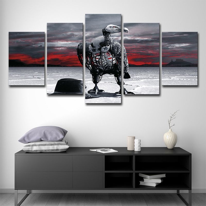 Grey Condor Skeleton Wall Art Fantasy Fictional Multi-Piece Canvas for House Interior