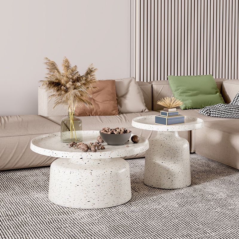 Modern Round Tray Top Cocktail Table Steel Pedestal Coffee Table