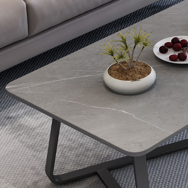 Cross Legs Stone Top Cocktail Table,Glam Stoen Rectangular Coffee Table