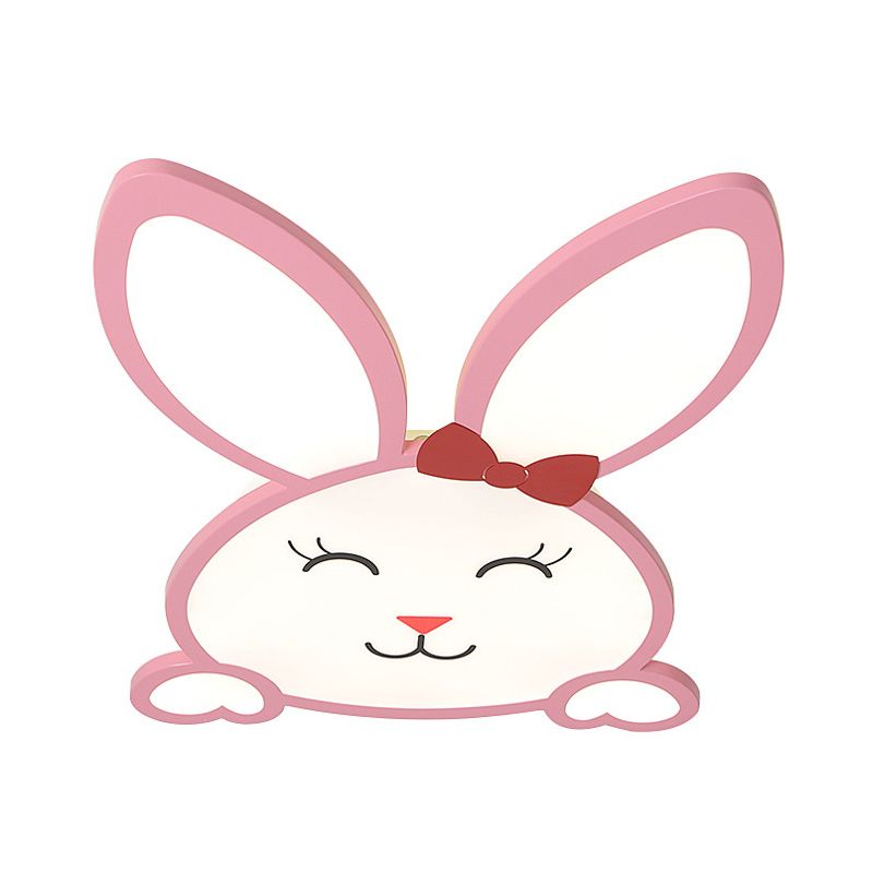 Kids Extra Thin Cheerful Bunny Flushmount Iron Nursery School LED Ceiling Flush Light in Pink