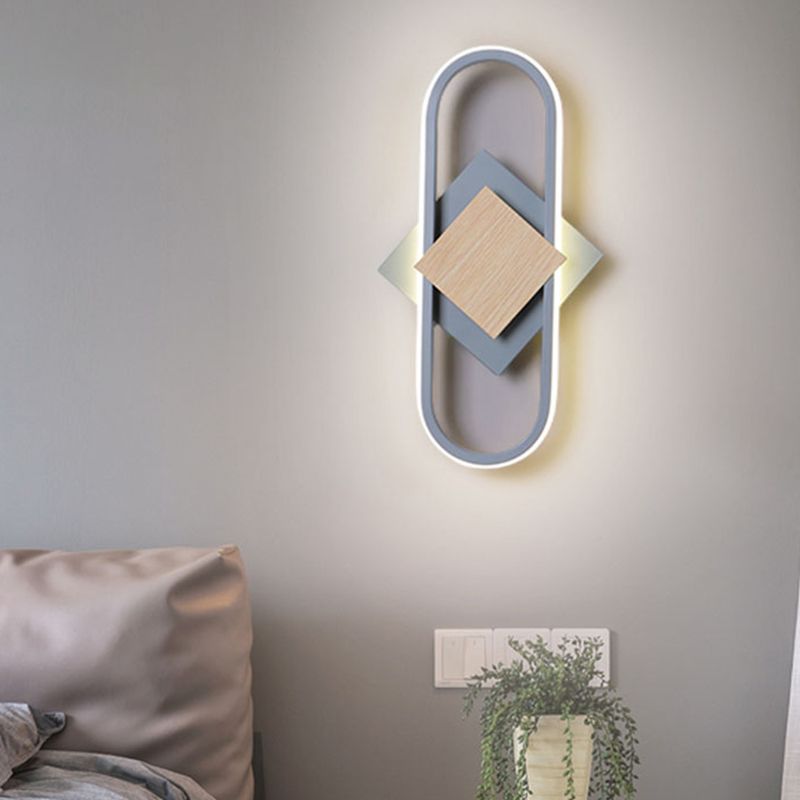 Lampada da parete a parete a led da letto a 2 strati Nordic 2 strati con cornice a parete con telaio ellittico, luce calda/bianca