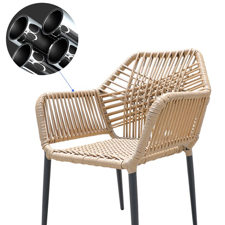 Tropical Outdoor Bistro Chairs with Arms in Faux Rattan and Metal Base