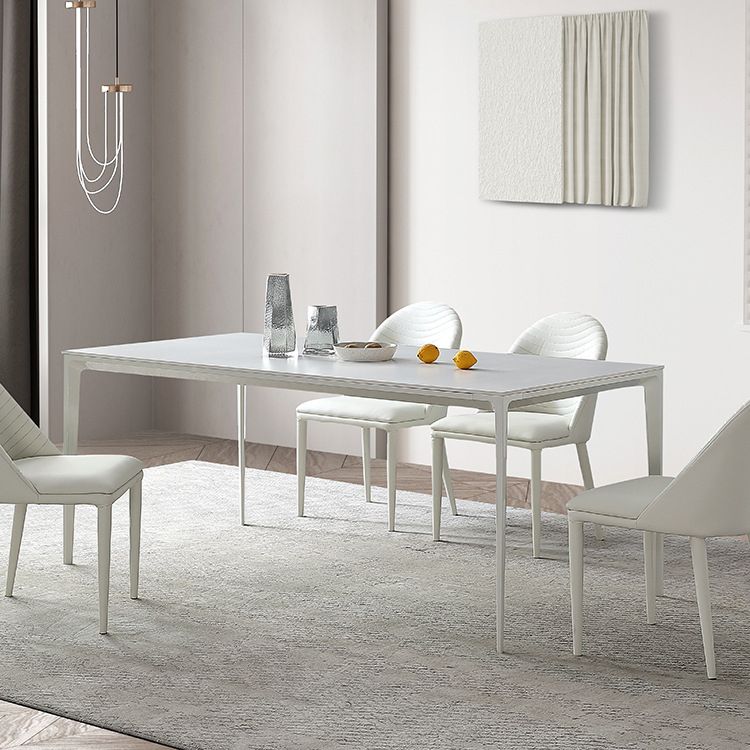 Metal Contemporary Rectangular Dining Table White Sintered Stone Top Table with Legs