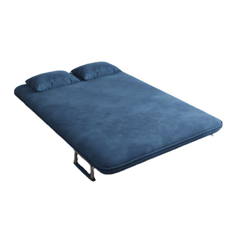 Velvet Sleeper Sofa Blue Scandinavian Foldable Sofa Bed with Pillow Back