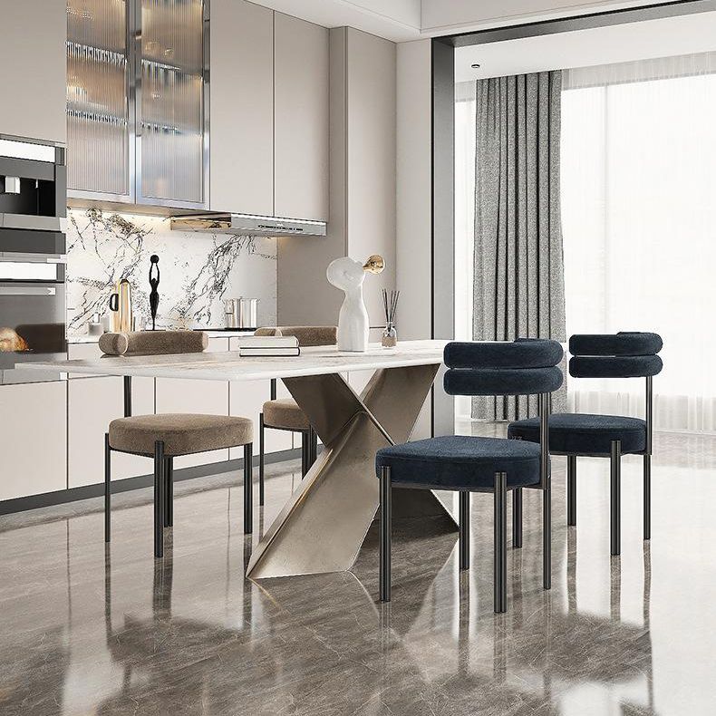 Contemporary Velvet Armless Side Chair Matte Finish Open Back Dining Chair