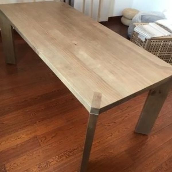 Rectangle Modern Style Dining Table Two-Color Fixed Table with Solid Wood