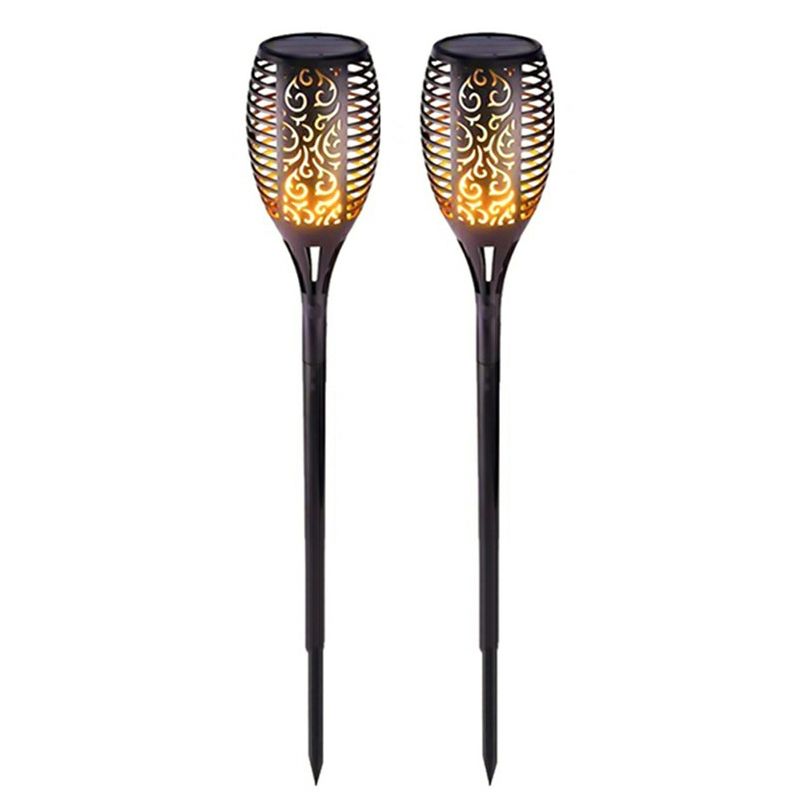 Hollowed-Out Metal Stake Lamp Decorative Black LED Solar Lawn Lighting with Flame Effect