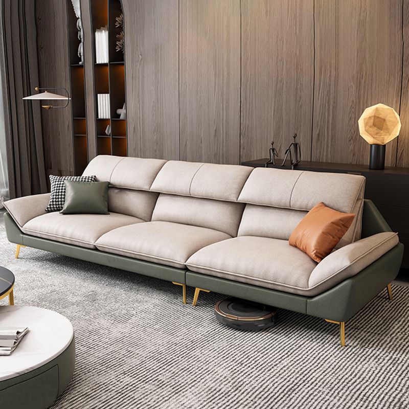 Flared Arm Faux Leather Furniture Sectionals in Green and White