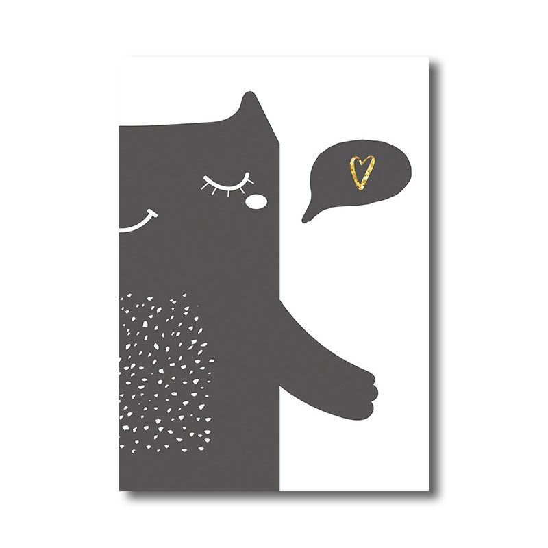 Bear Animal Wall Art Decor Minimalist Texture Wrapped Canvas in Black for Nursery