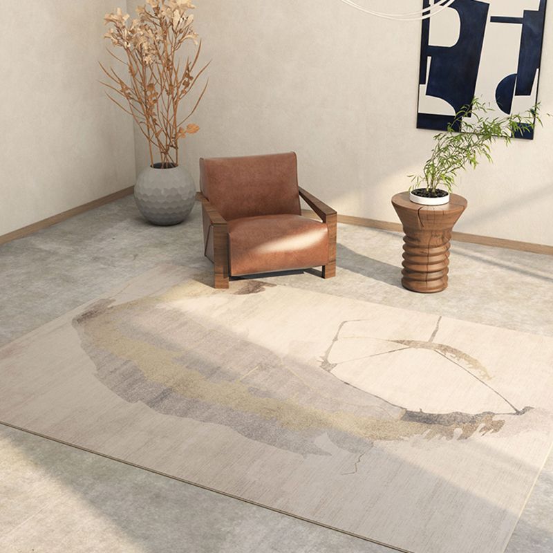 Apricot Tone Luxury Area Rug Polyester Ink Traces Rug Non-Slip Backing Indoor Rug for Living Room