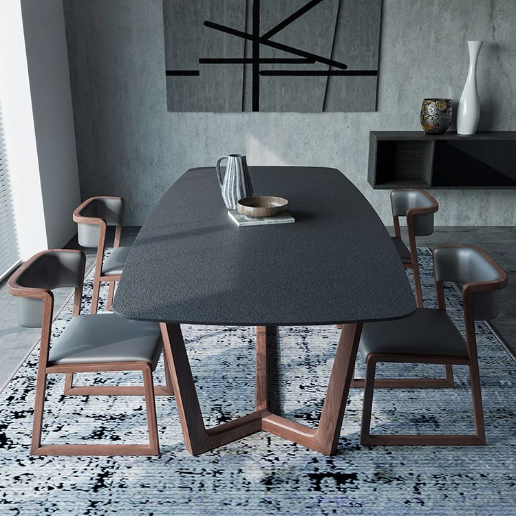 Modern Rectangle Stone Dining Table Ash Wood Base for Dining Room