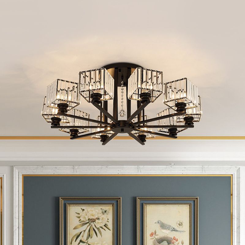 Lámpara empotrada rectangular de cristal prismático, lámpara de techo semiempotrable moderna para sala de estar con 4/6/8 luces, en negro/dorado