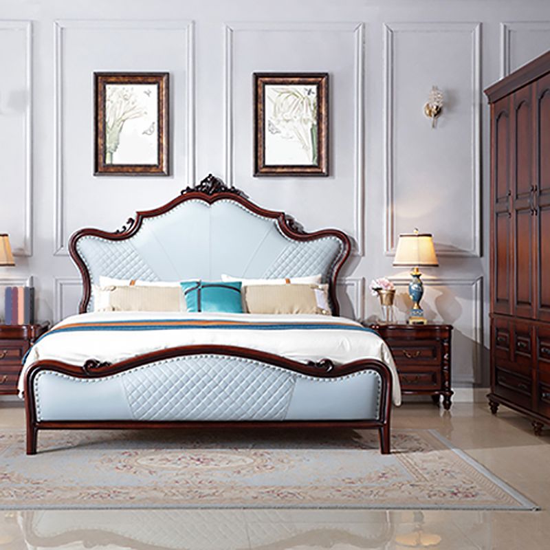 Victorian Tufted Upholstered Bed Frame Solid Wood Mattress Included King Bed in Brown