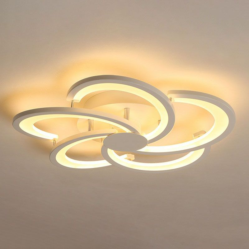 Flower Living Room Flush Ceiling Light Acrylic Contemporary LED Semi Flush Mount Lighting Fixture in White